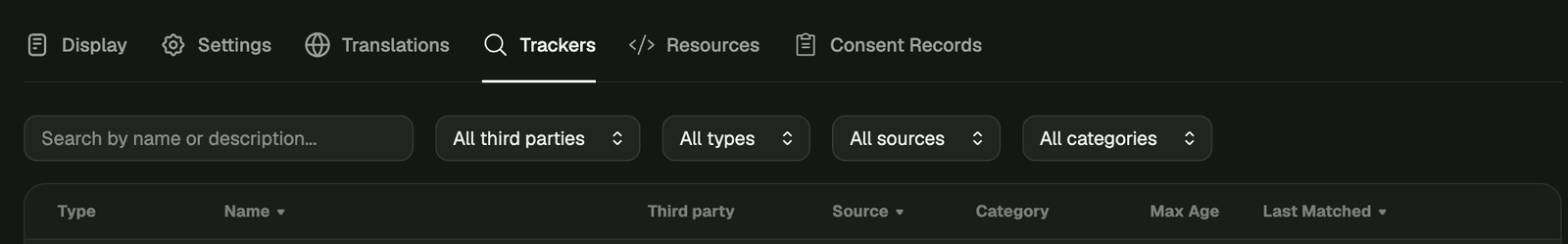Filter and identify trackers by vendor screenshot