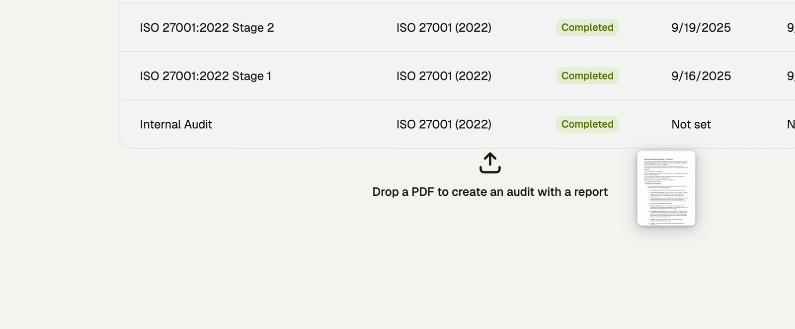 Drag-and-drop audit reports screenshot
