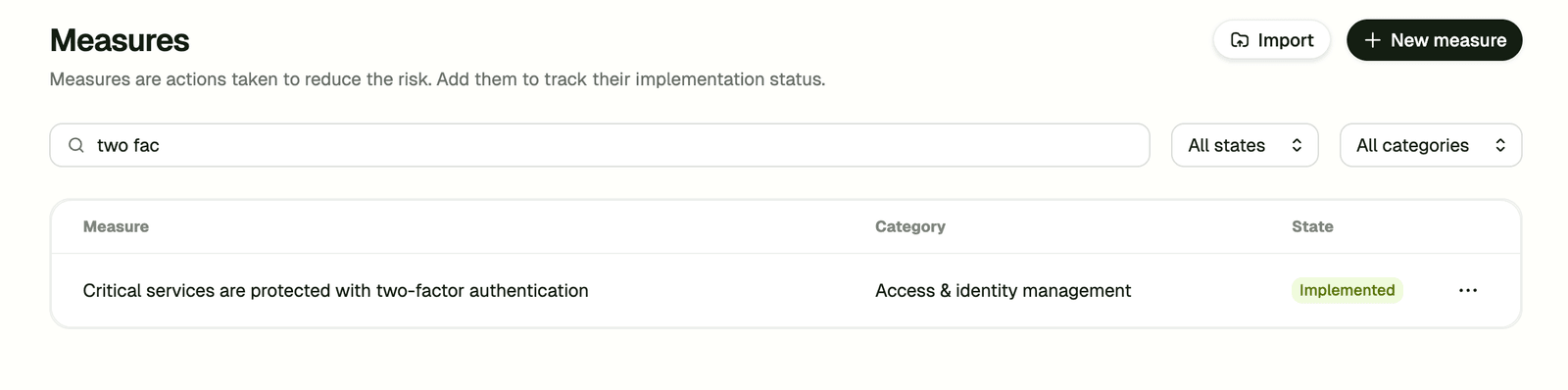 Full-text search for measures screenshot