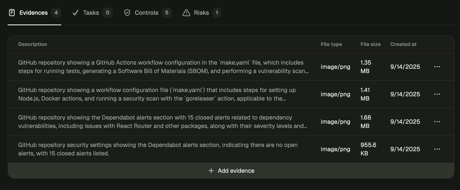 Automatic evidence descriptions screenshot