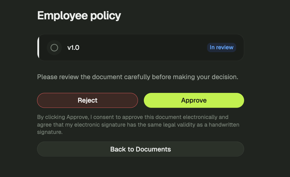 Document approval workflow screenshot