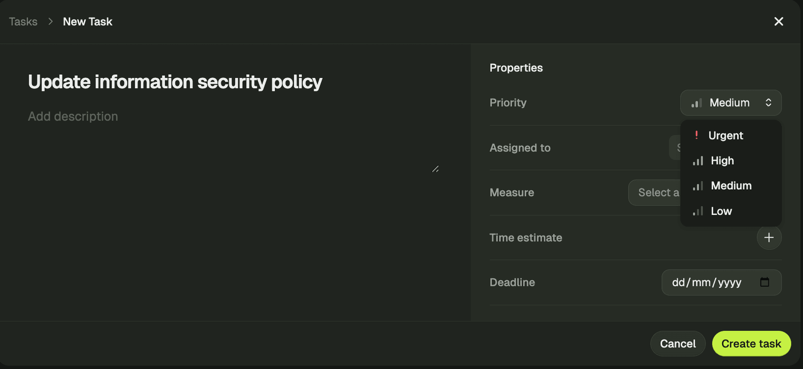 Task priority screenshot