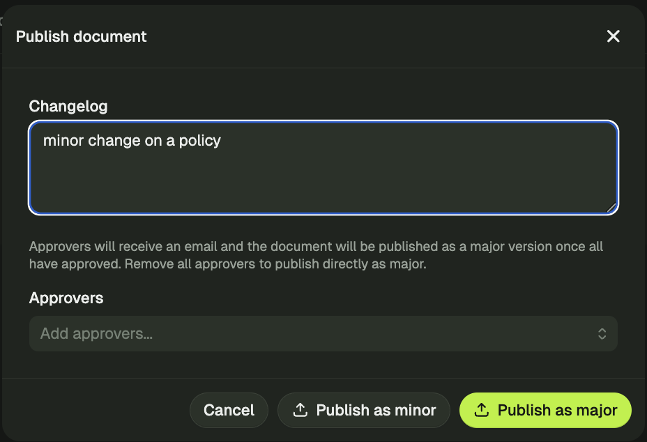 Major.minor document versioning screenshot
