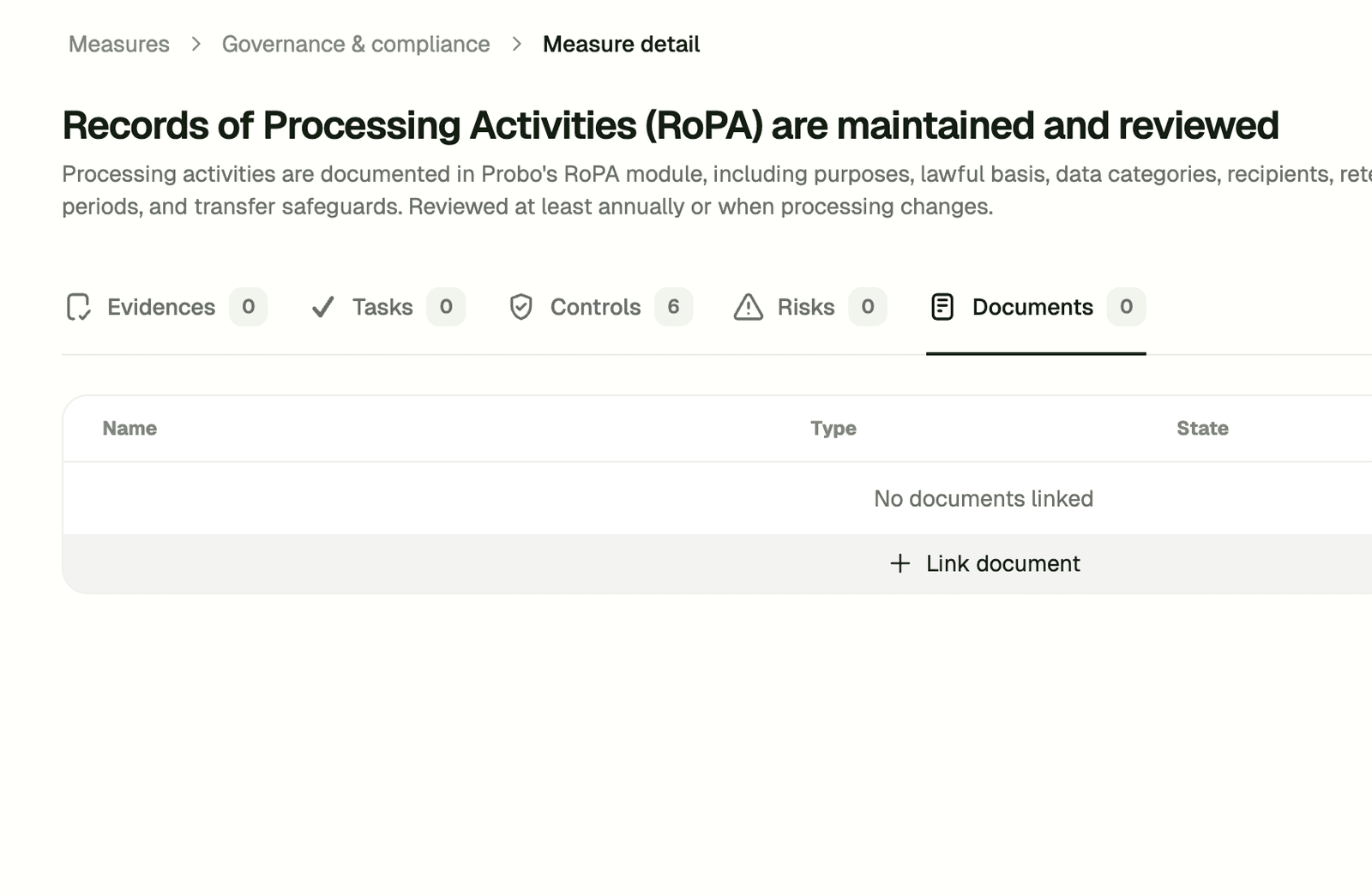 Measure-document linking screenshot