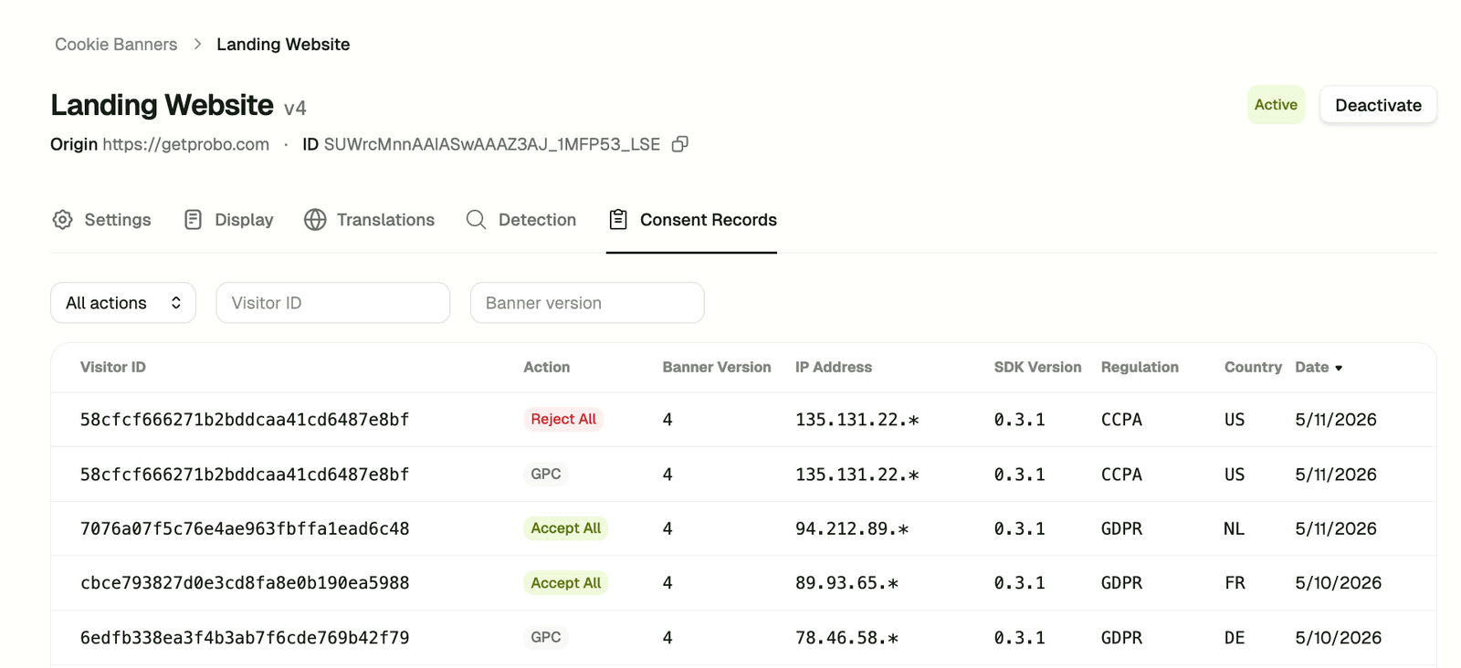 Cookie banner jurisdiction from geolocation screenshot