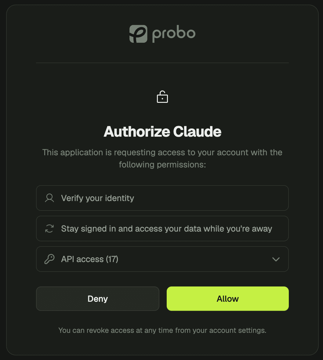 Connect AI agents via OAuth2 (CIMD) screenshot