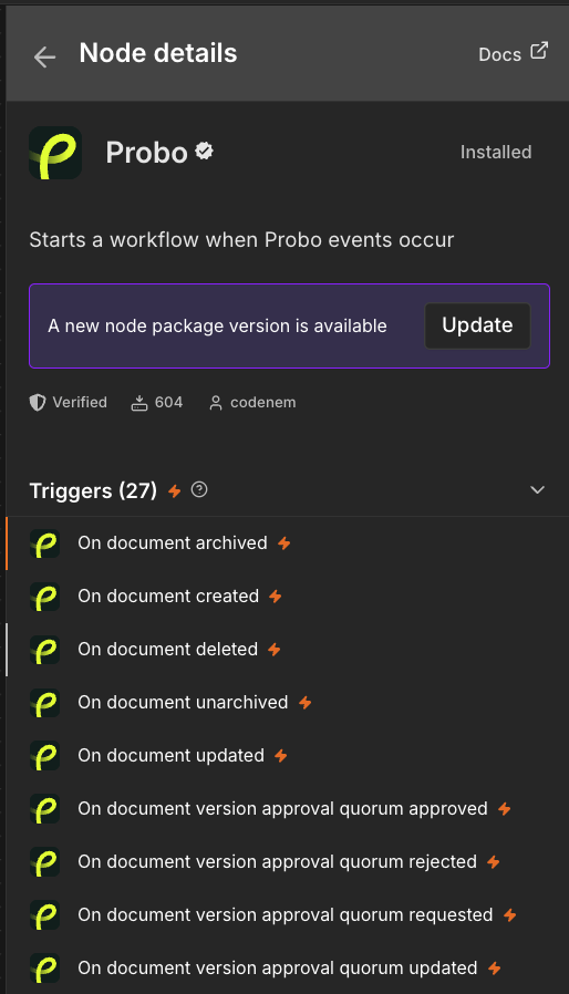 n8n: trigger workflows from Probo events screenshot