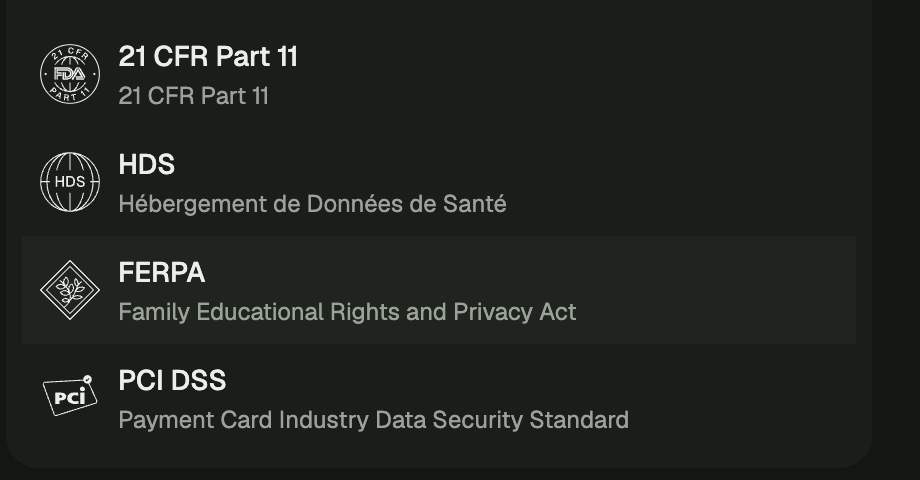FERPA and PCI DSS frameworks screenshot 2