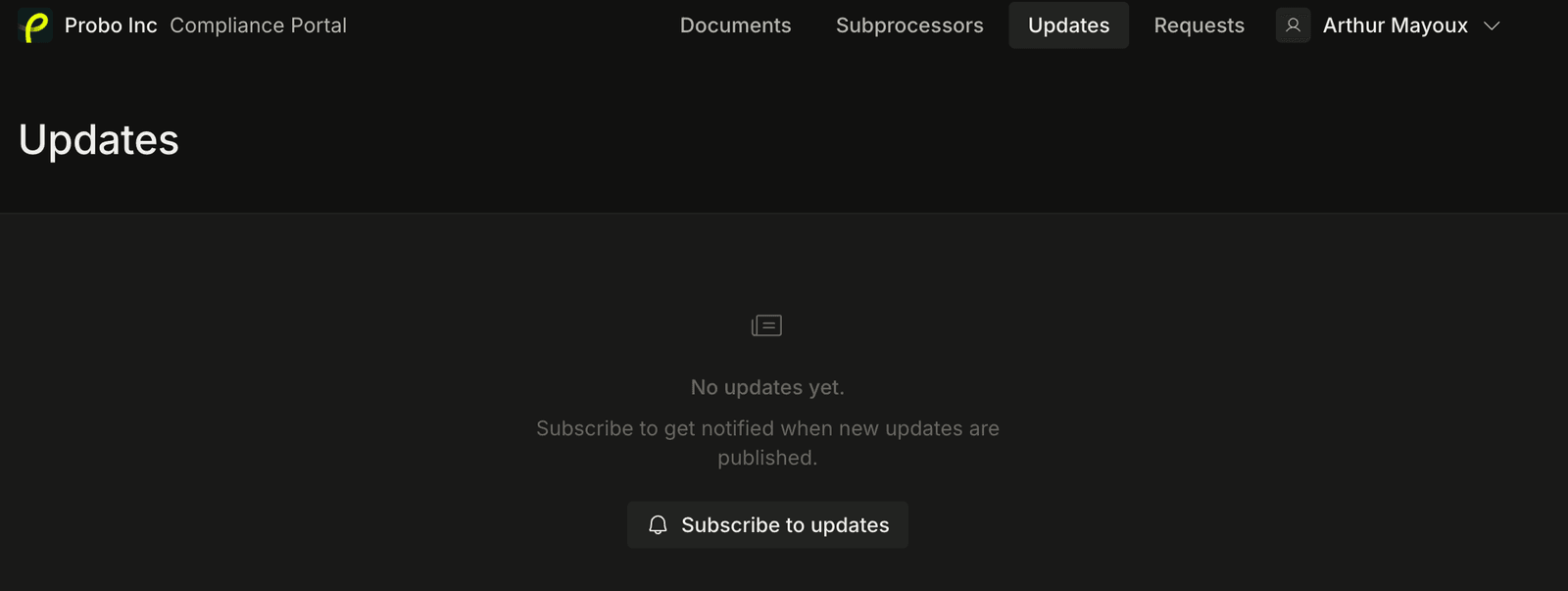 Updates feed for your compliance portal screenshot