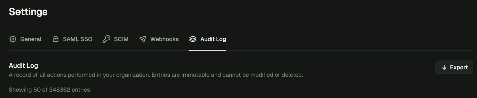 Log exports for audits screenshot