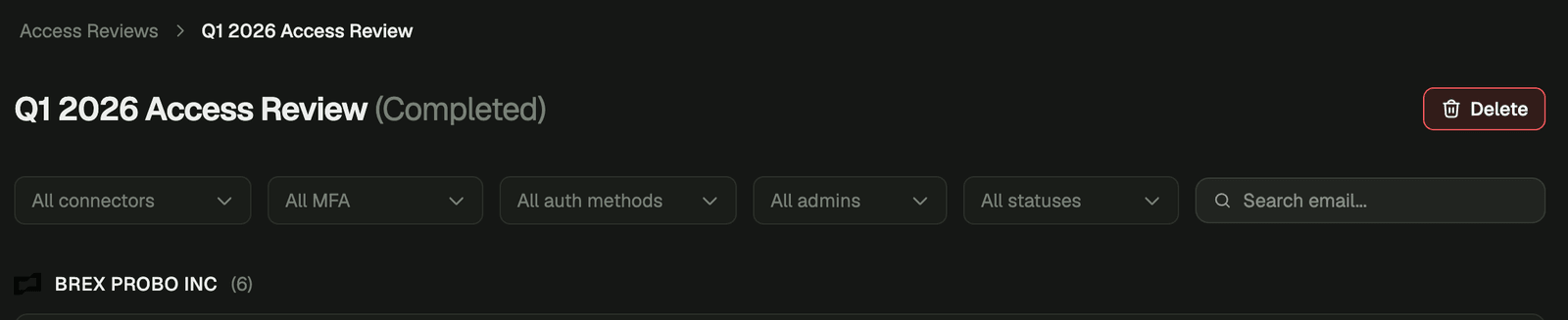 More access review entry filters screenshot