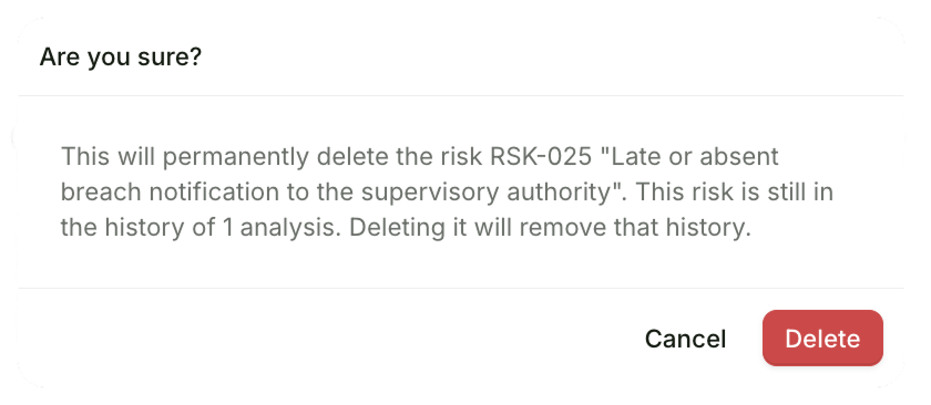 Risk history before deletion screenshot